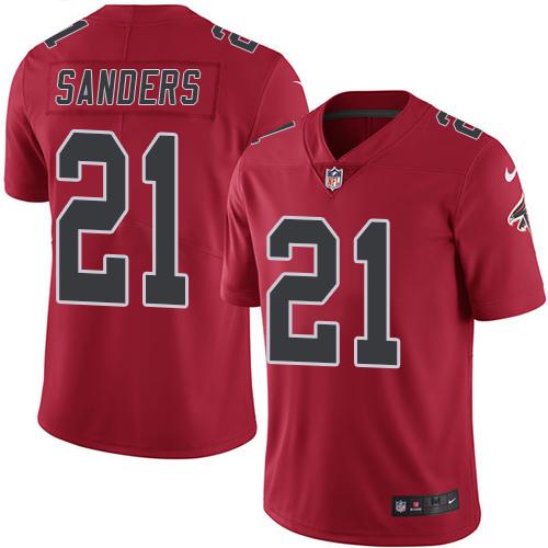 Nike Falcons #21 Deion Sanders Red Men's Stitched NFL Limited Rush Jersey - Click Image to Close